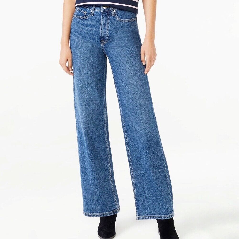 Free Assembly Women's Size 10 Dark Blue Crop Wide Leg Jeans - Picture 8 of 12